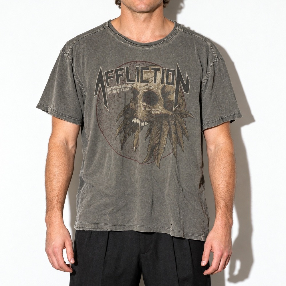 Affliction T Shirt Mens XL Gray Reversible Skull World Tour Graphic 2000s Y2K